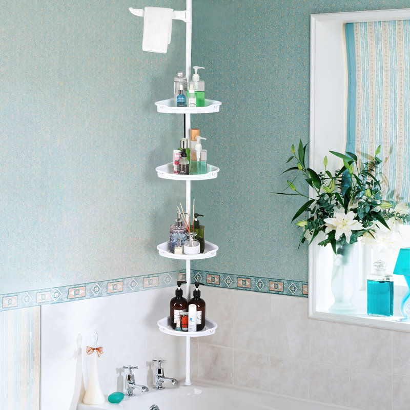 Rustproof Shower Caddy Corner For Bathroom, 4-Tier Adjustable Shelves With Tension Pole, Shower Organizer For Bathroom Accessories, Up To 123 Inch