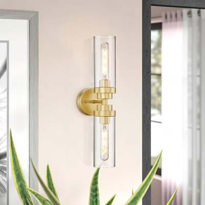 Modern Cylinder Bathroom Vanity Light Fixture With Clear Glass Shades, 2-Light Wall Sconce For Mirror, Bedroom, And Hallway