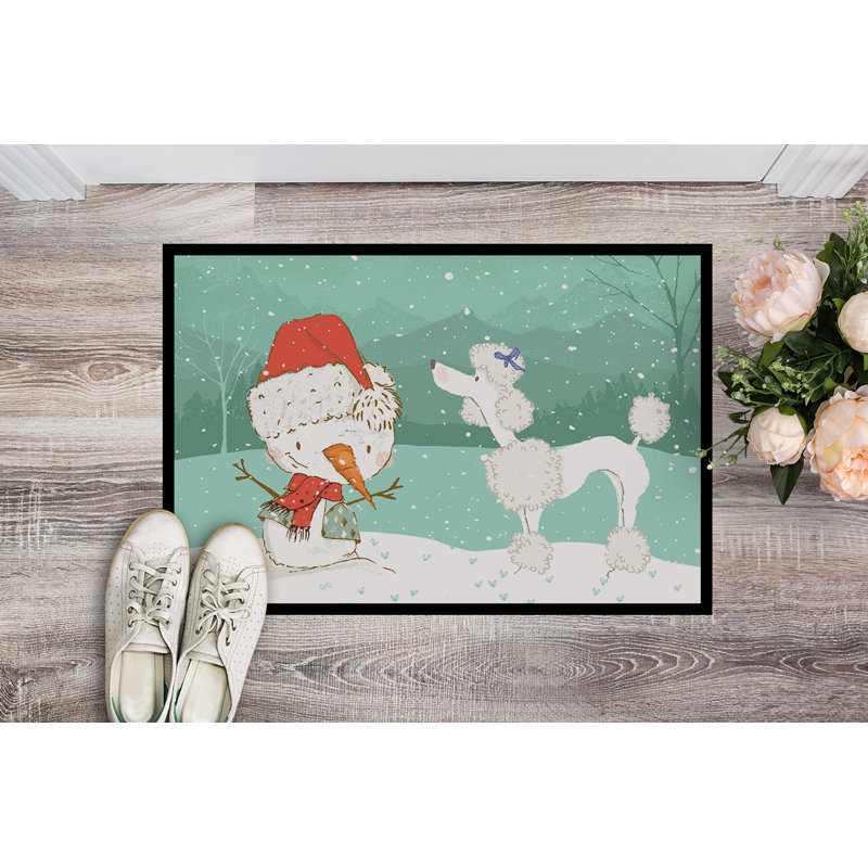 Non-Slip No Pattern Christmas Doormat, 0.25" H x 27" W x 18" D, White Poodle