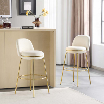 Metal Upholstered Barstool, Gold Finished Frame