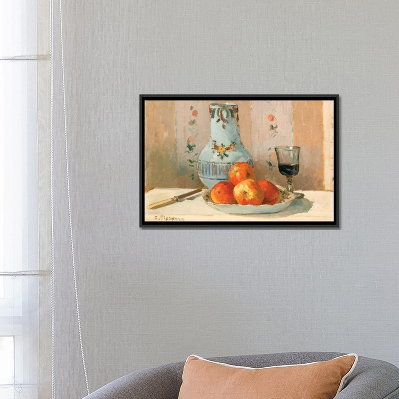 «Still Life with Apples and Pitcher», reproduction sur toile, H 18 po x l 26 po x P 1,5 po, Toile avec cadre noir