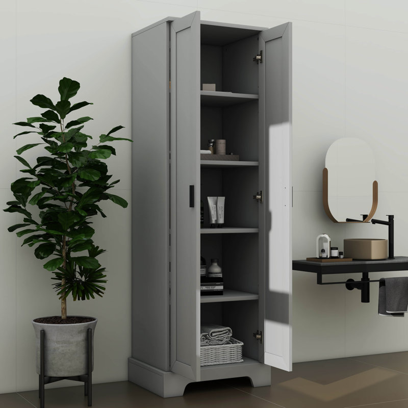 Tall Bathroom Storage Cabinet, Featuring 2 Doors And An Adjustable Shelf, Offering A Practical Storage Solution For Bathrooms