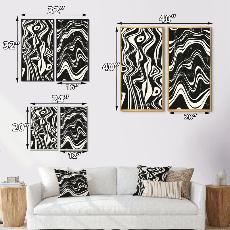 Ensemble de peintures monochromes 70S Minimal Geometrics II - 2 pièces, H 20 po x l 24 po x P 1 po, Toile avec cadre noir