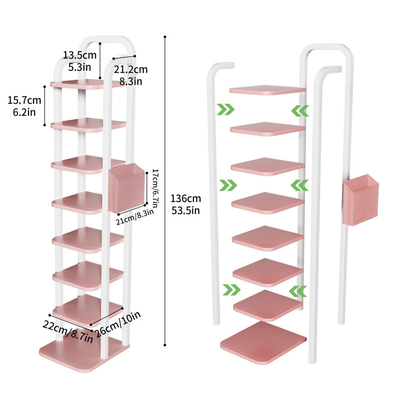 30 Pair Shoe Storage Cabinet, 136cm H x 26.5cm W x 30cm D, Pink