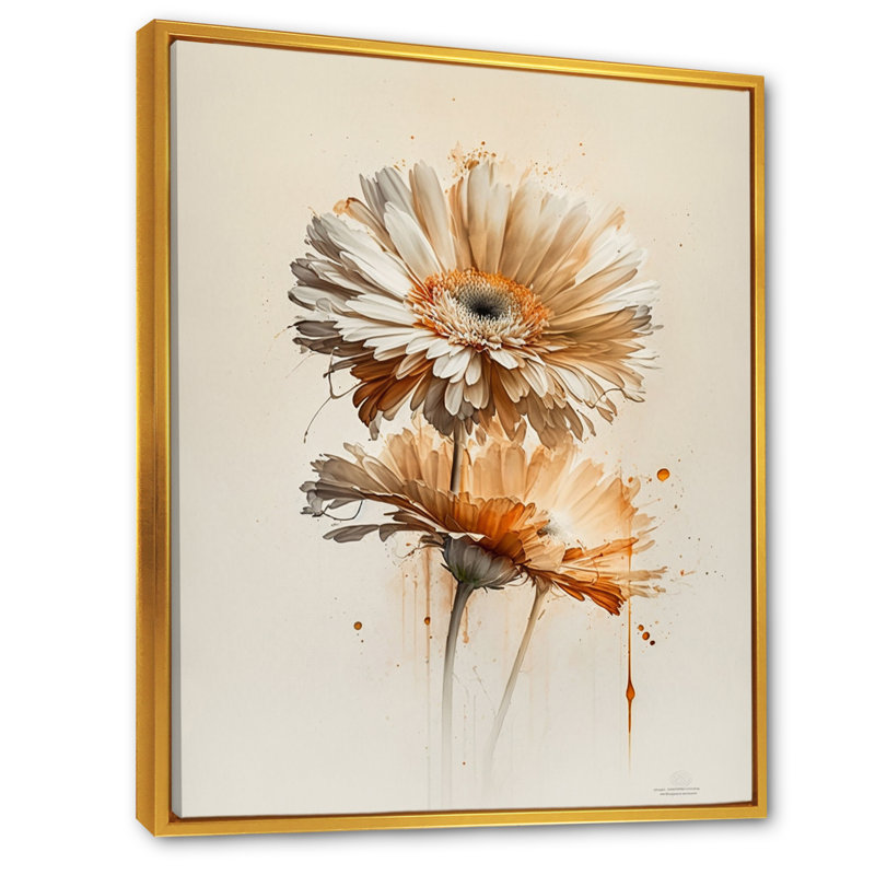 " Orange Gerbera Flower III ", 32" H x 16" W x 1" D, Gold Floater Framed Canvas