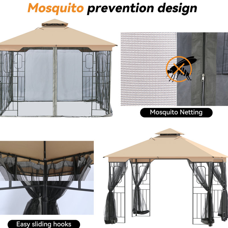 Bekham 11 FT. X 11 FT. Steel Paito Soft Top Gazebo with Netting and Canopy Roof