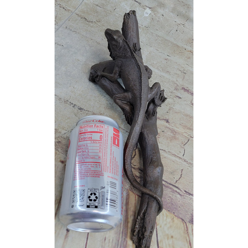 Bronze Iguana on Tree Branch Sculpture Hand Made Classic Reptile Artwork Statue
