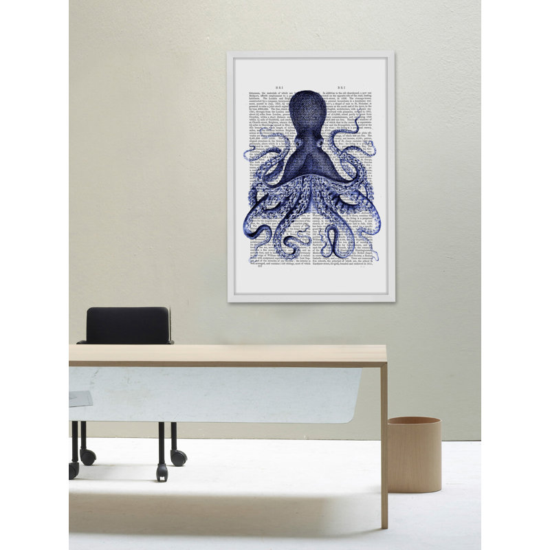 « blue octopus 3 », reproduction d’art encadrée, H 30 po x l 20 po