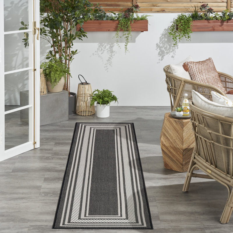 Horizon Indoor/Outdoor Modern Rug, Runner 2' x 6', Black