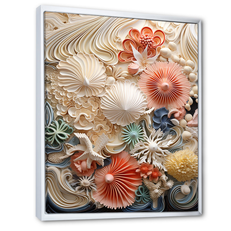 Créatures marines luxuriantes sur toile, H 40 po x l 30 po x P 1,5 po, Cadre flottant blanc
