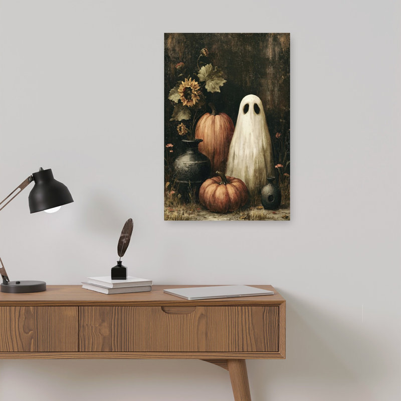 Nature morte fantomatique rustique vintage abstraite avec tournesols, paysage d'automne, affiche murale, H 18 po x l 12 po