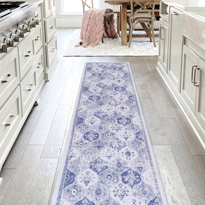 Washable Blue Runner Rug 2'6''X10', Low-Pile Non-Slip For Bedroom Living Room Kitchen, Stain Area Rug, & Pet 2'6''X10' Kitchen Dining, Loving
