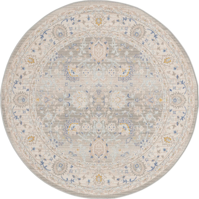 Tapis oriental gris à motif de nuages Lunnelle, Rond 5 pi