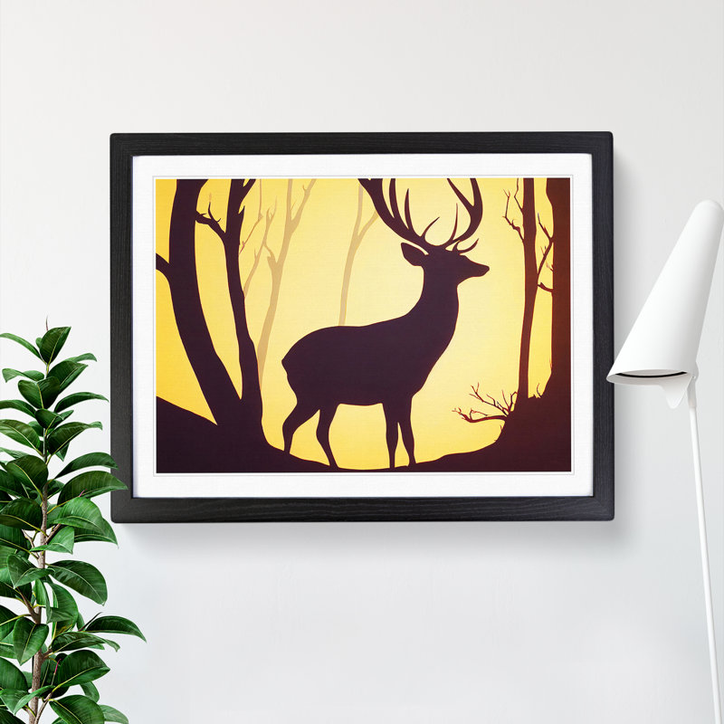 Glorious Stag Deer - Single Picture Frame Print, 46cm H x 64cm W x 2cm D, Black