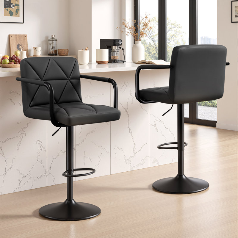 Modern Adjustable Swivel Bar Stool With Metal Footrest – Pu Leather Counter Chair, 360° Rotation, Height Adjustable Kitchen & Home Bar Seating