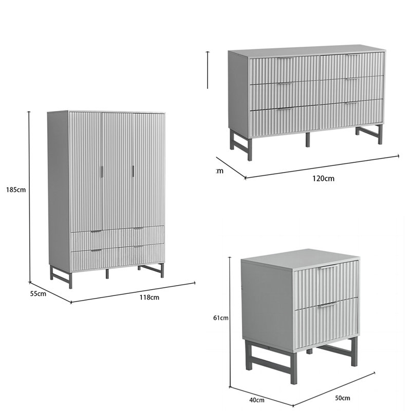 Ridged 4Pcs Bedroom Set, White