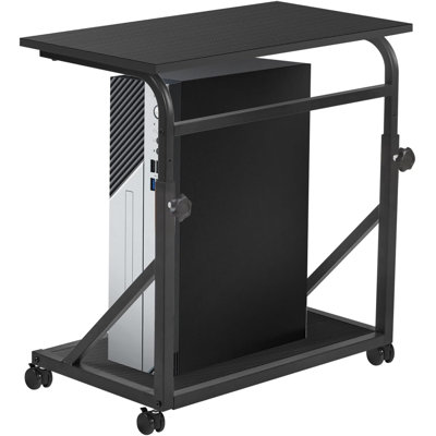 2-Tier Adjustable Height Computer Tower Stand With Lockable Wheels, Mobile PC Workstation For Home Office, Multifunctional CPU Holder With Storage Space