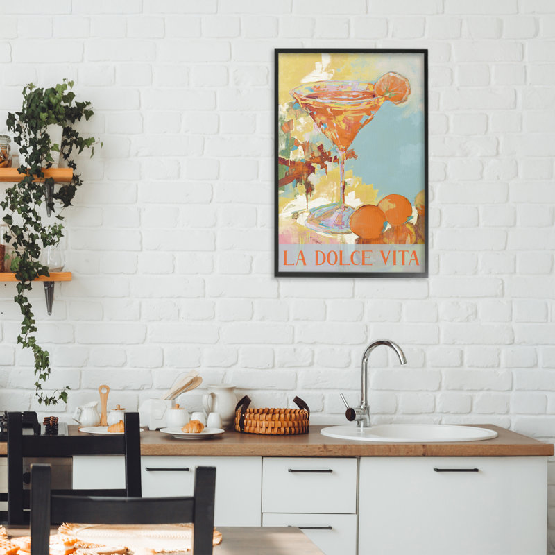 «Dolce Vita Summer Cocktail», estampe numérique, design par JANE SLIVKA, H 24 po x l 16 po, Giclée encadrée noir minuit