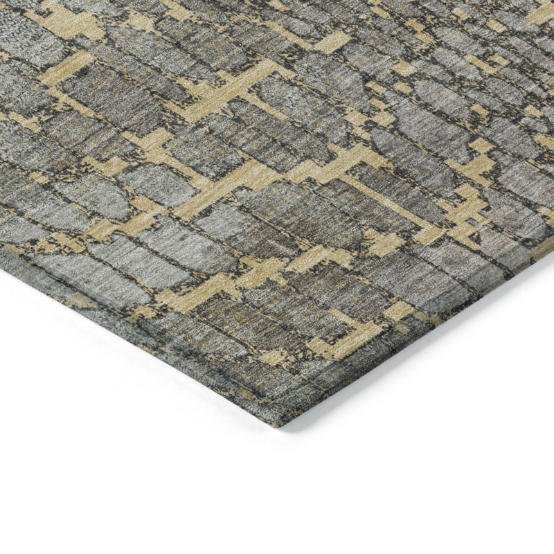 Tapis intérieur lavable abstrait doré et gris 10 pi x 14 pi