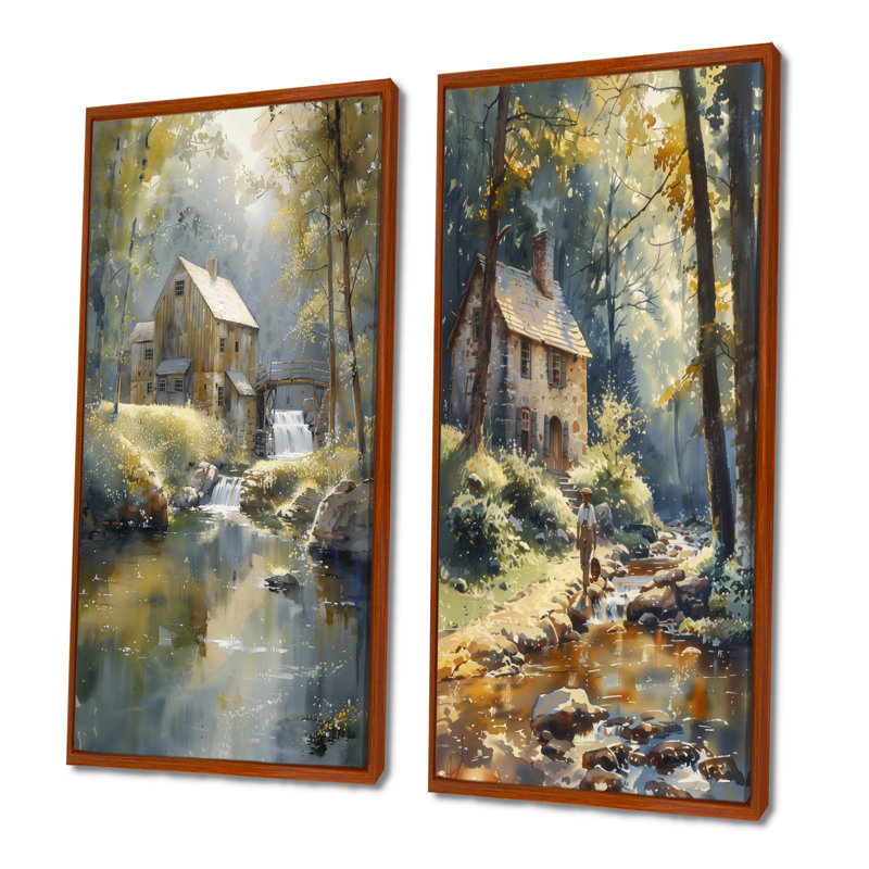 Ensemble de 2 pièces d'art mural gris et vert, H 28 po x l 24 po, Impression encadrée, Brun