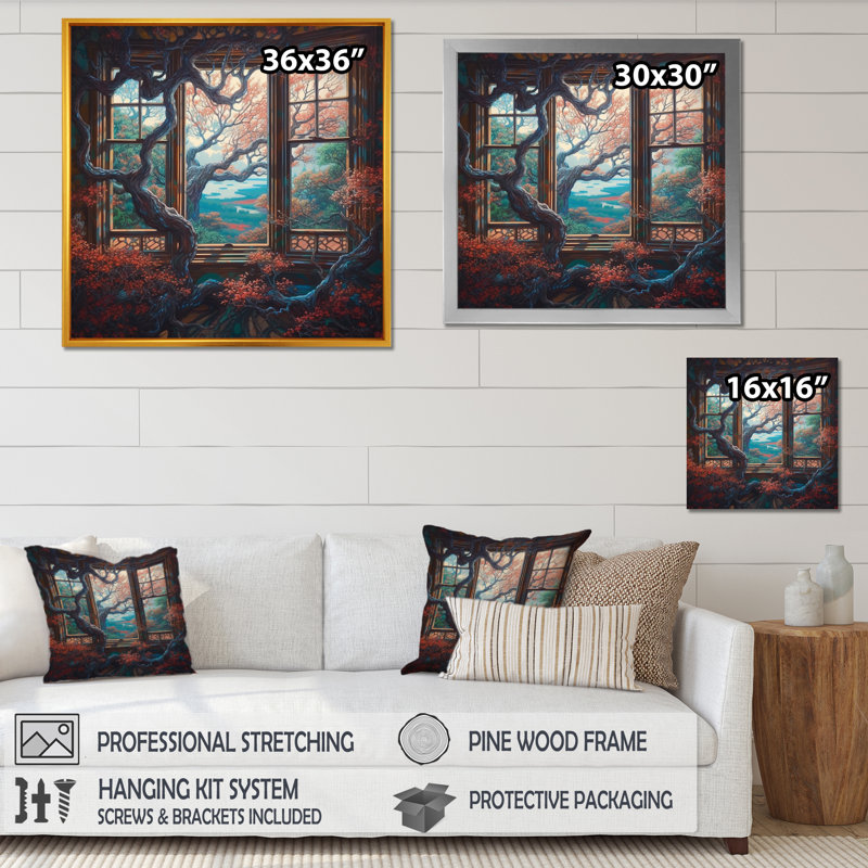 «Roei Orange and Brown Branches In Window IV», reproduction sur toile, H 16 po x l 16 po x P 1 po, Toile tendue