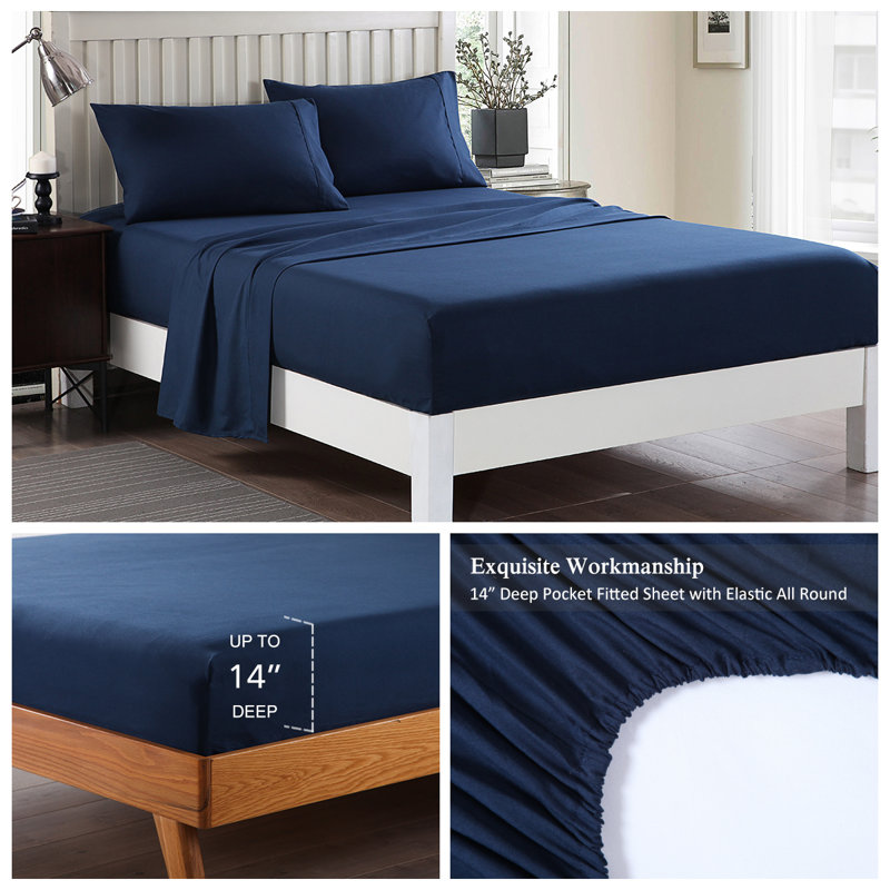 Microfiber Sheet Set, Full, Navy Blue