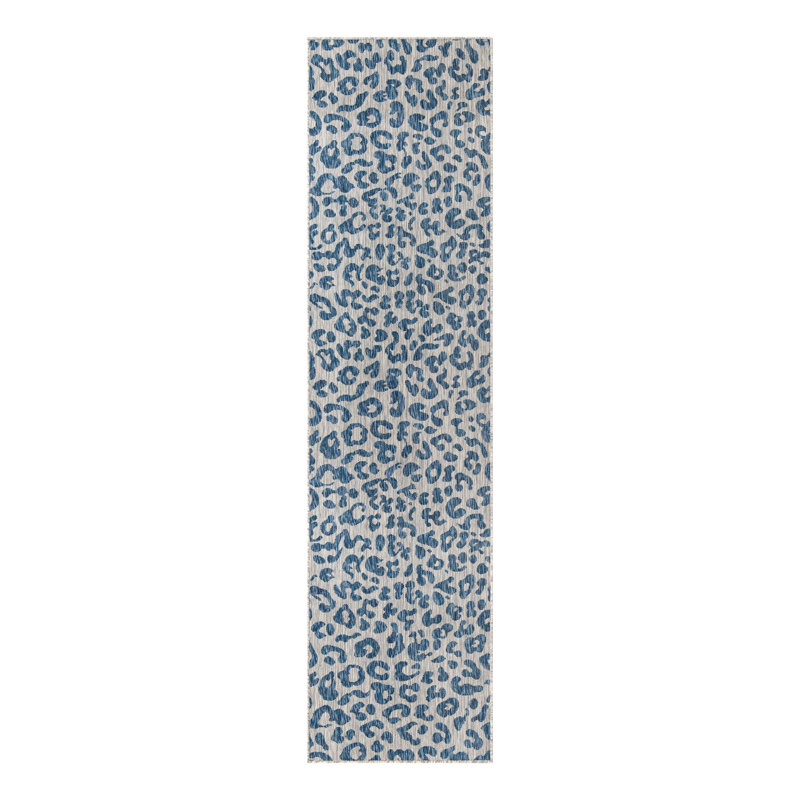 Munk Animal Print Blue/Gray Outdoor Area Rug, Runner 2'7" x 10'