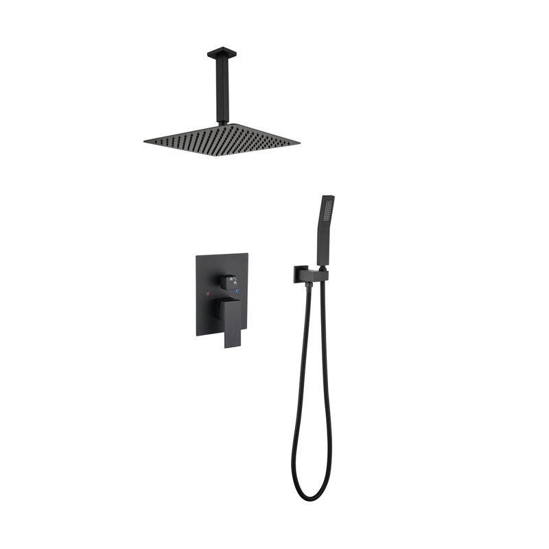 Ceiling Mounted Shower System Combo Set With Handheld And 16"Shower Head, Matte Black