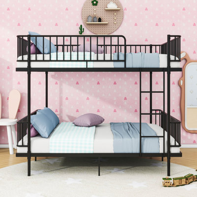 Metal Bunk Bed with Ladder and Guardrails