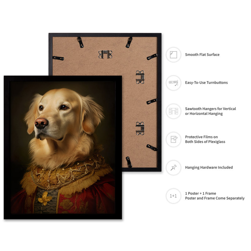 Golden Retriever aristocratique, 11"H x 14"W, Poster, Black Framed