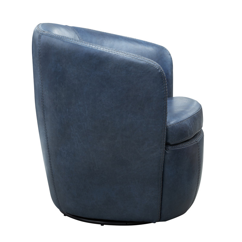 Azurdee Top Grain Genuine Italian Leather Swivel Barrel Chair (Set of 2), Vintage Navy
