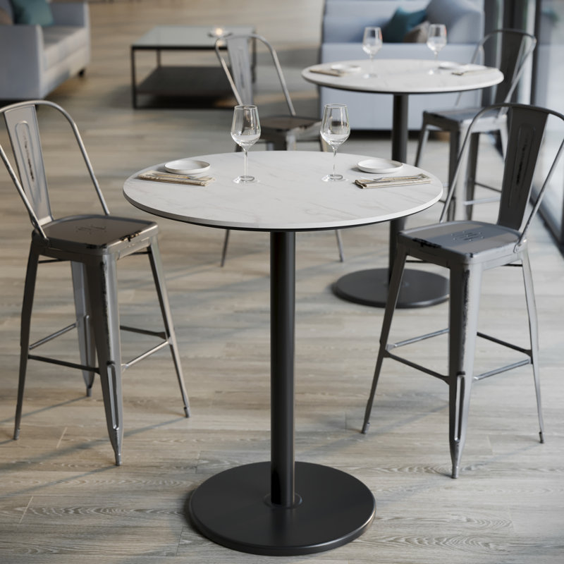 Plateau de table commercial à surface lisse avec base ronde à hauteur de barre, H 42 po x L 36 po x l 36 po, Blanc