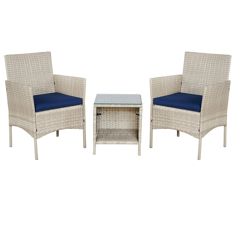 Ensemble de patio extérieur, Coussin bleu marine / structure grise