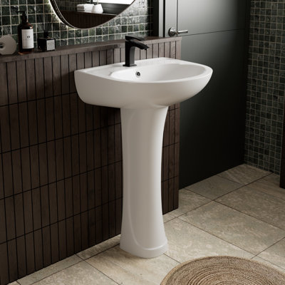 Los Flexi 20-Inch Pedestal Sink Combo, Overflow & 1 Faucet Hole, Ideal for Small Bathrooms