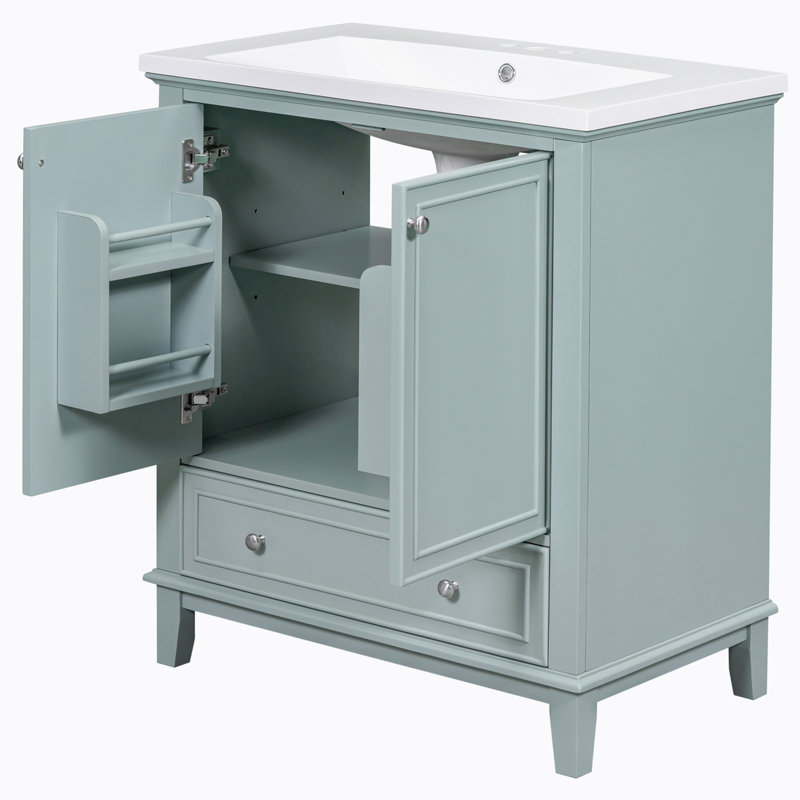 Meuble-lavabo simple 30 po avec plateau en céramique Capellan, Bleu