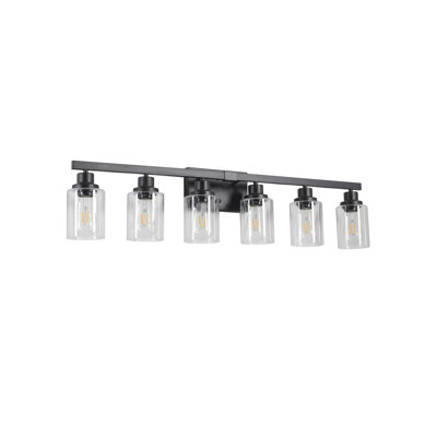 Luminaire de meuble-lavabo moderne à 37 lumières de 37 pouces - finition noire avec abat-jour en verre transparent, parfait pour l'éclairage de la salle de bain, du meuble-lavabo et du vestiaire (ampoules non incluses)
