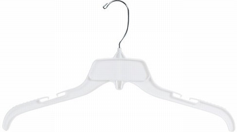 Cintre supérieur en plastique résistant aux bris pour robe / chandail / chandail, Blanc