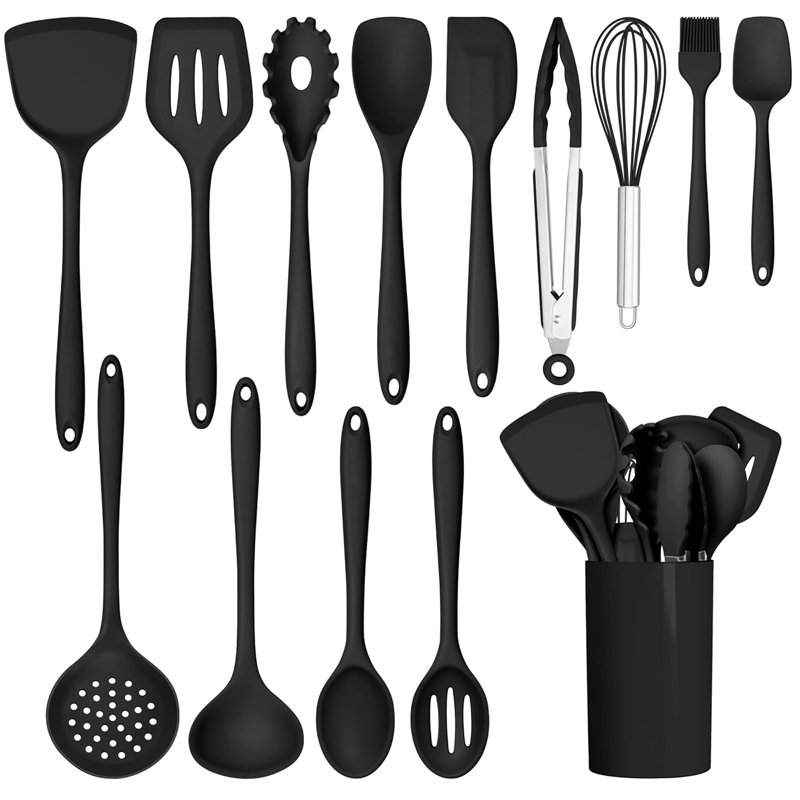 14 Pcs Silicone Cooking Utensil Set, Kitchen Utensils Set, Black