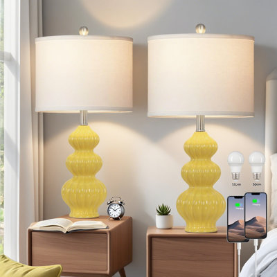 A Set Of 2 Dimmable Ceramic Desk Lamps, 3-Way Touch Bedside Table With Linen Lampshade, Suitable For Bedrooms, Living Rooms, And Offices