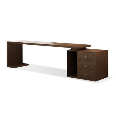 Bureau rectangulaire à 3 tiroirs en bois massif de couleur noyer clair