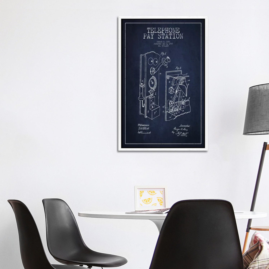 Long Telephone Blue Patent Blueprint von Aged Pixel - Gallery-Wrapped Canvas Giclée on Canvas