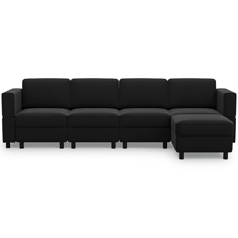 Upholstered Modular Sofa Sectional With Ottoman, Black Velvet