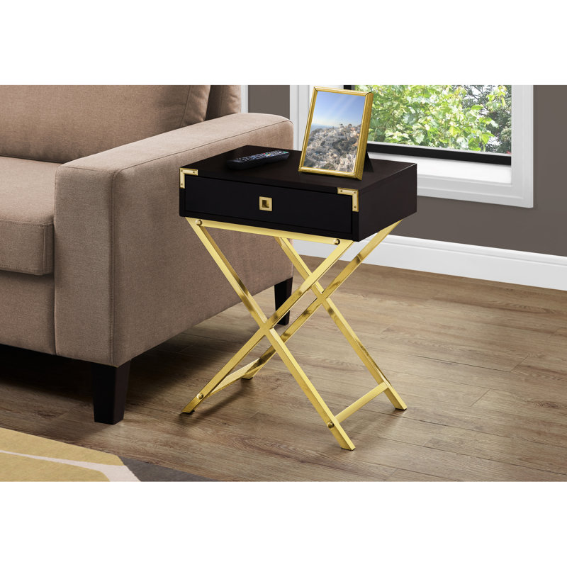 Table d'appoint de style rétro avec tiroir - Stratifié brun et pieds en métal pour salon
