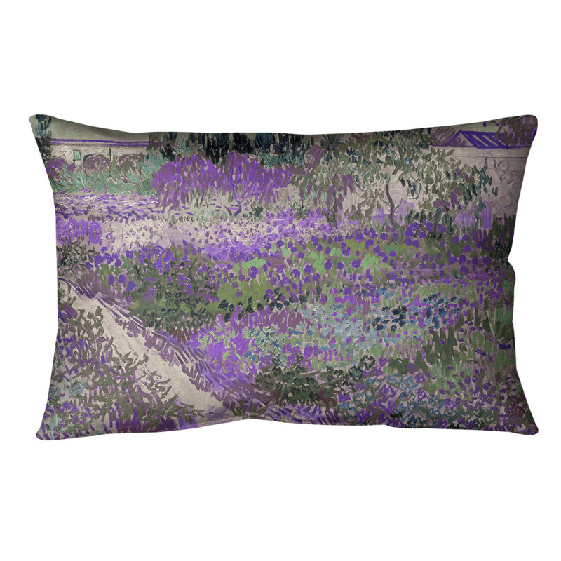 Coussin lombaire bluhender garten mit pfad, Mauve, Faux lin