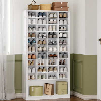 Rangement à chaussures 11 niveaux, armoire à chaussures haute avec casier, range-chaussures autoportant en bois, 40 à 44 paires, range-chaussures pour vestibule, chambre à coucher, blanc