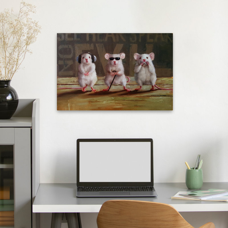 Three Wise Mice - Animaux Urban and Pop, surréalisme, humour, personnages mythiques, art, H 16 po x l 24 po