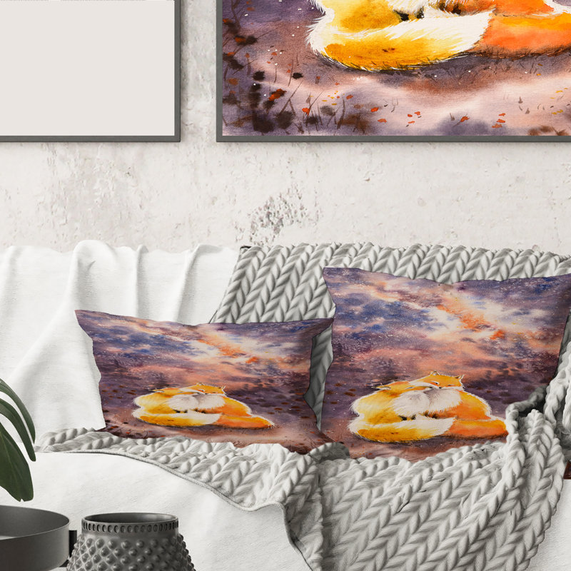 Square, Hugges Foxes Over A Night Sky - Coussin décoratif pour enfant, 18" x 18"