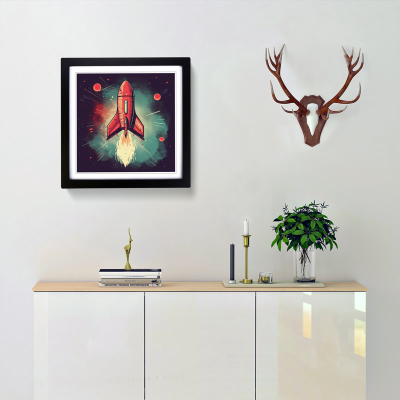 Rocket Retro - Single Picture Frame Print on Wood, Black