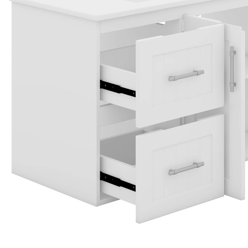 Ensemble de meuble-lavabo mural 36 po avec lavabo 36 po, armoire de rangement flottante moderne avec 2 tiroirs, Blanc