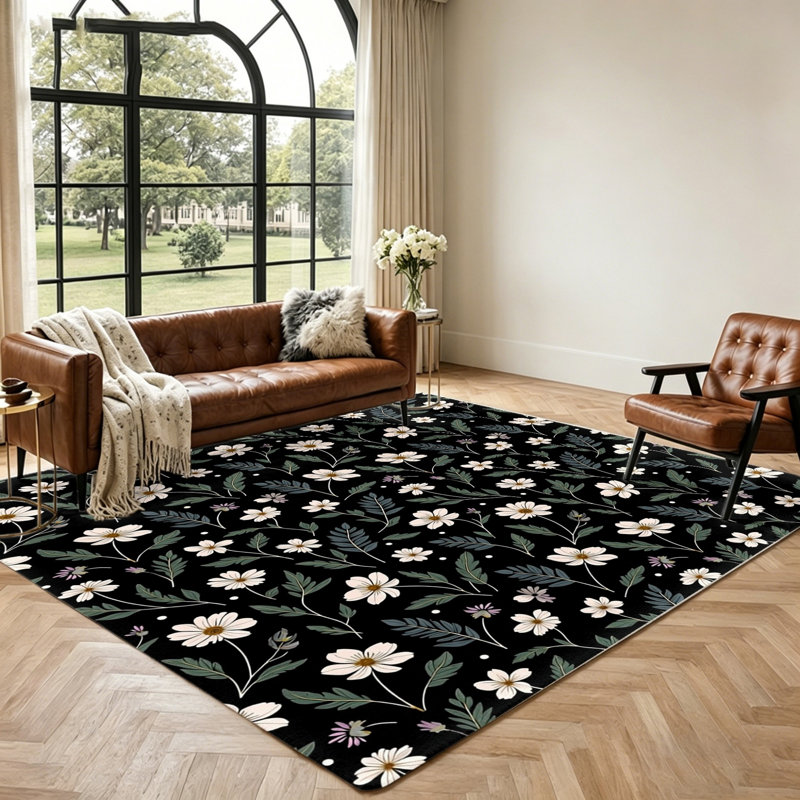 Floral Pattern Area Rug, Non-Slip Plush Carpet, Artistic Indoor Floor Mat for Living Room, Bedroom, Home Office and Hallway, Boho Decor